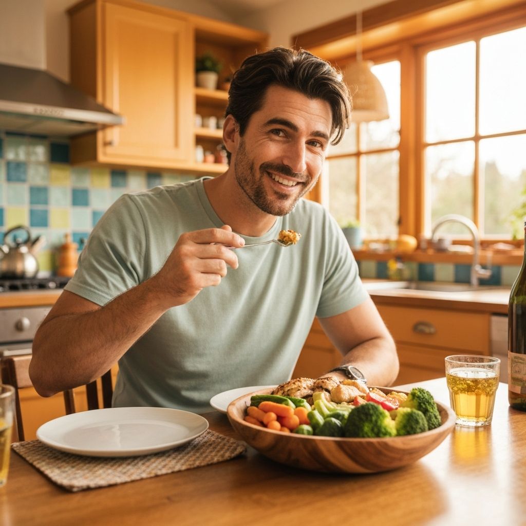 Man enjoying healthy balanced meal with fresh vegetables